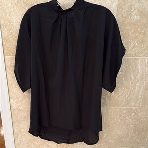 SHEIN Black Asymmetrical 3/4 Sleeve Blouse with Mandarin Collar